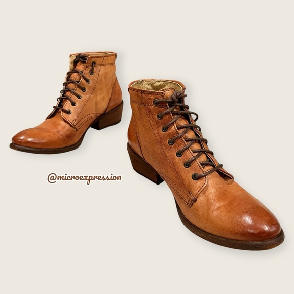 $369 Frye Carson Lace-Up Tan Brown Real Leather Lace Up Pull On Oxford Booties - Picture 16 of 16